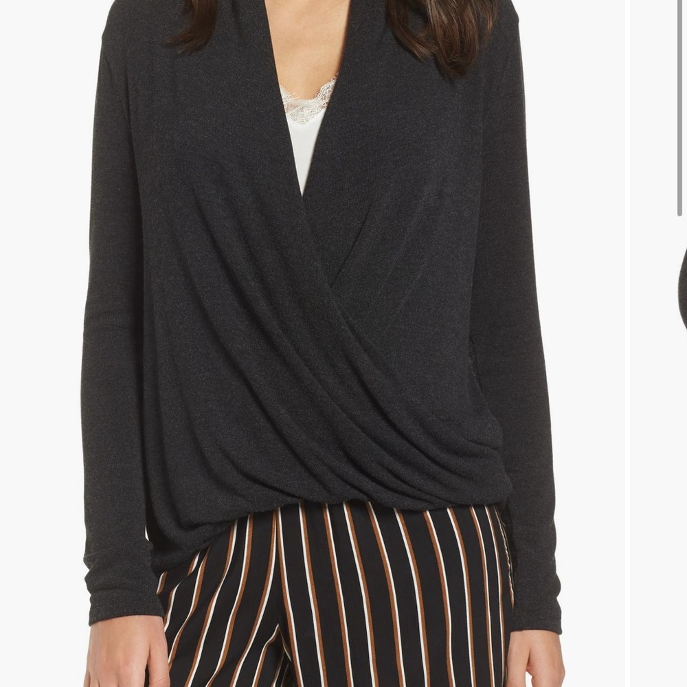 All in Favor Olive Drape Front Knit Surplice Top NWT
